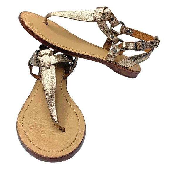 Frye Shoes - FRYE Rachel O Ring Bronze Leather T Strap Sandals